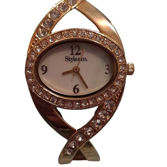 Style & Co Crystal Jeweled Watch Goldtone Pearl Face Watch - Picture 1 of 12